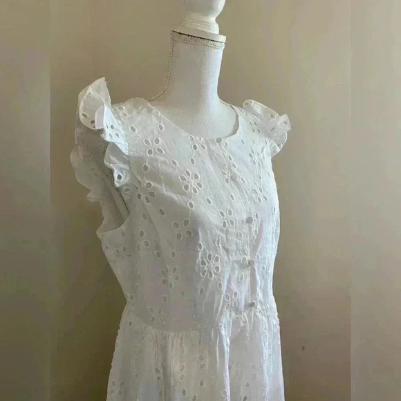 J. Crew -White Floral Eyelet Ruffle Midi Dress Size 12 NWT - Picture 4 of 15